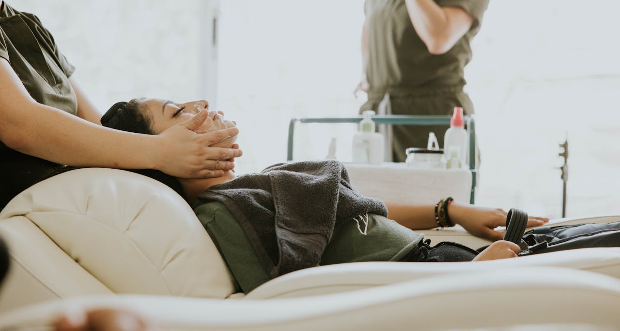 A serene spa session with facial massage, promoting relaxation and skincare.